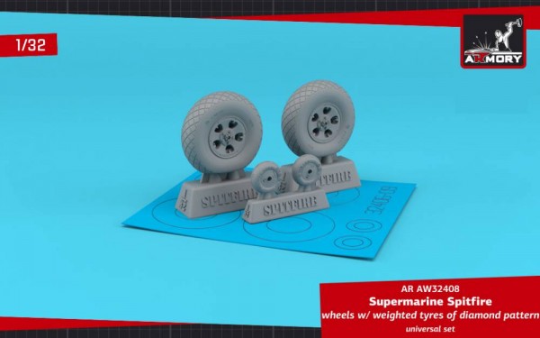 AR AW32408   Supermarine Spitfire wheels w/ weighted tyres of diamond pattern & 5-spoke hubs (1/32) (thumb81014)